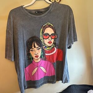 Zara Gray Graphic Short Sleeve Tee